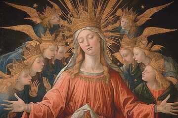 Celestial scene of the crowning of mary as the star of heaven