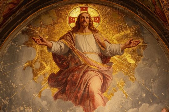 Divine fresco of jesus as the prince of peace bestowing serenity