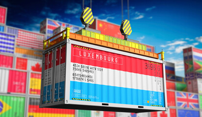 Freight shipping container with national flag of Luxembourg - 3D illustration - obrazy, fototapety, plakaty