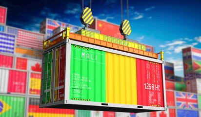 Fototapeta premium Freight shipping container with national flag of Mali - 3D illustration