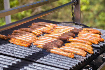 Group chorizos on the grill, traditional Colombian food