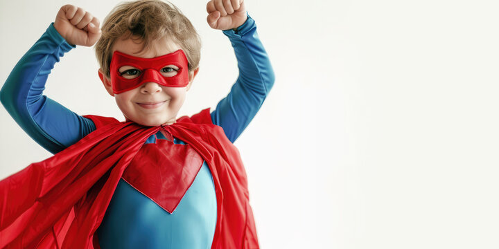 Playful Kid Superhero On A White Background