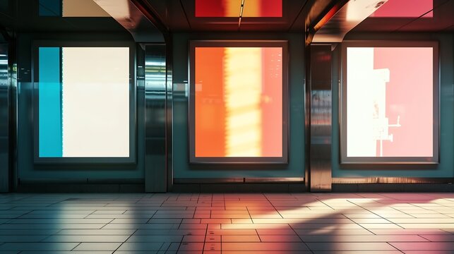 three big vertical poster on metro station : Generative AI