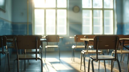 Classroom of the school without student and teacher : Generative AI