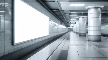 Blank billboard mock up in a subway station, underground : Generative AI