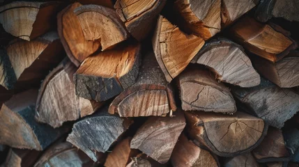 Fotobehang firewood lies in a neatly folded pile © viktorbond