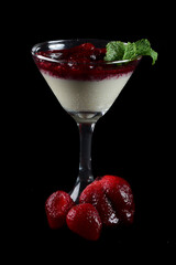 condensed milk cream ganache dessert with strawberry jam