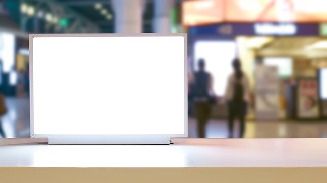 blank showcase billboard or advertising light box for your text message or media content with blurred image of ticket sales counter at movie theater, advertisement, marketing, entertai : Generative AI