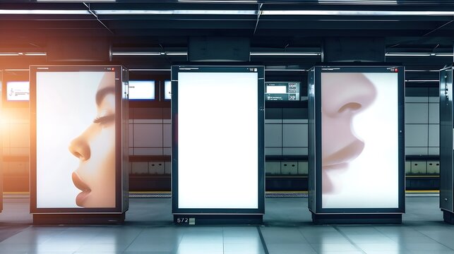 three big vertical poster on metro station : Generative AI