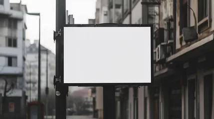 Foto op Plexiglas Blank billboard sign mockup in the urban environment, on the facade, empty space to display your advertising or branding campaign : Generative AI © Generative AI