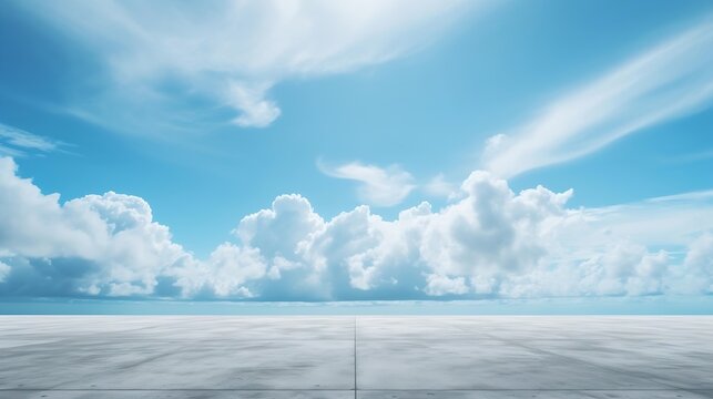 Blue Sky Background Cloud Horizon with Empty Concrete Floor : Generative AI