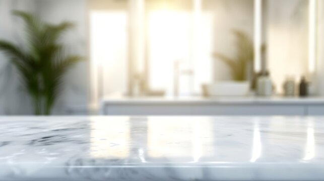Blurred bathroom background and Marble counter table top can be used mock up for montage products display or design layout : Generative AI