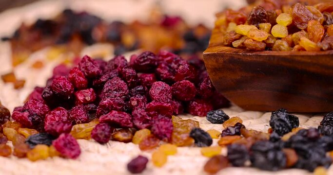dried red cranberries on the table, dry dehydrated cranberries during cooking