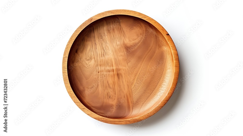Leinwandbilder top view and perspective of empty wood plate isolated on white background : generative ai