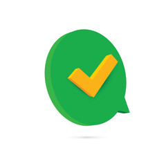 Green chat icon design with yellow checked sign. Vector illustration. 