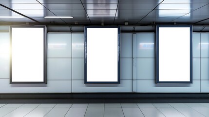 three big vertical poster on metro station : Generative AI - obrazy, fototapety, plakaty