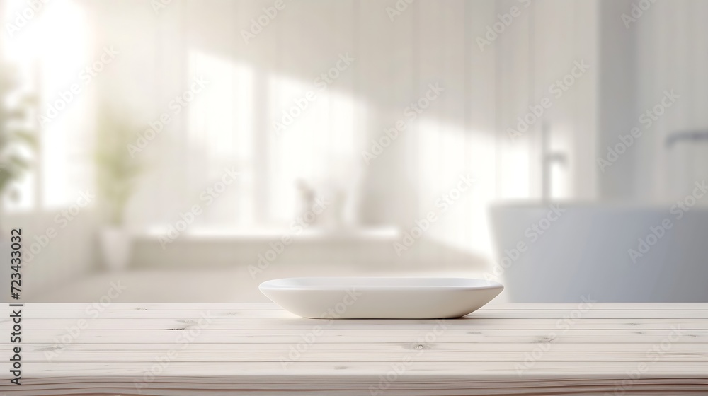 Aufkleber empty tabletop for product display with blurred bathroom interior background : generative ai