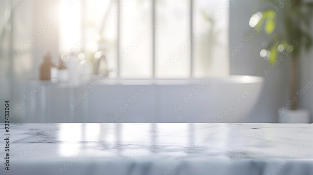 Aufkleber empty marble top table with blurred bathroom interior background. for product display montage : gene