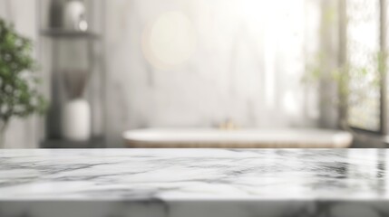 Blurred bathroom background and Marble counter table top can be used mock up for montage products display or design layout : Generative AI - obrazy, fototapety, plakaty