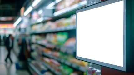 Obraz premium Mockup advertising board in front of supermarket Blank price list board Mock up billboard for your text messege or mock up supermarket : Generative AI