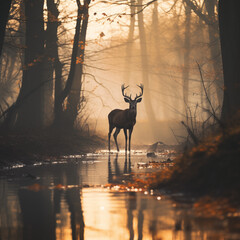 deer in the forest, sunset light