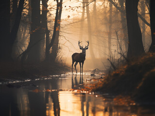 Obraz na płótnie Canvas deer in the forest, sunset light