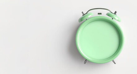 Round green plate with alarm clock ring bells on top, top view angle flat lay , weight loss and...