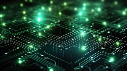Obraz premium circuit board background, in the style of green and emerald, dramatic diagonals, lightbox, transparent layers