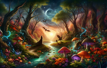 Fototapeta na wymiar Magic forest with a fairy 