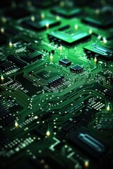 background with green circuit board, in the style of dramatic diagonals, digital