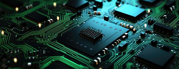 Fototapeta premium background with green circuit board, in the style of dramatic diagonals, digital