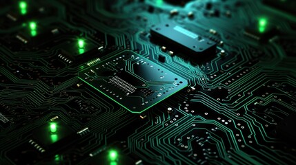 background with green circuit board, in the style of dramatic diagonals, digital