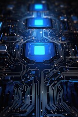 Fototapeta premium technology abstract background with circuit diagram elements, in the style of light black and indigo, luminous shadows
