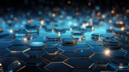 Obraz premium background technology seamless electronic circuit with hexagons on dark background, in the style of dark navy and light cyan