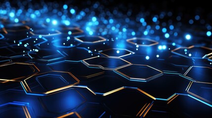 Obraz premium background technology seamless electronic circuit with hexagons on dark background, in the style of dark navy and light cyan