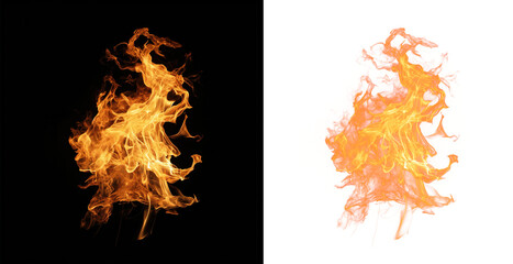Intense Flames on Transparent Background Isolated, Vivid orange flames rising fiercely against a transparent backdrop - obrazy, fototapety, plakaty