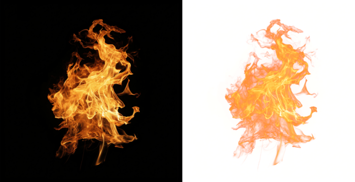Intense Flames on Transparent Background Isolated, Vivid orange flames rising fiercely against a transparent backdrop