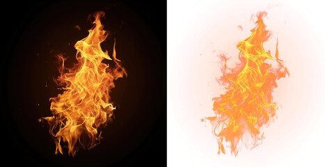 Intense Fiery Flames on Transparent Background, A display of intense, fiery flames over a transparent backdrop