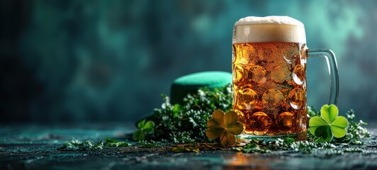 St Patrick`s holiday party invitation, bar menu background. Irish St Patrick`s day beer, ale glasses - obrazy, fototapety, plakaty