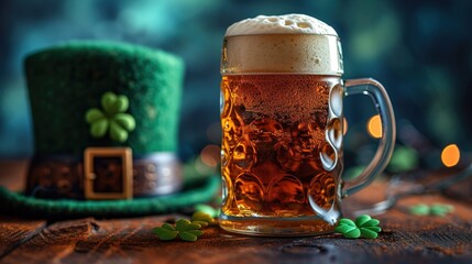 St Patrick`s holiday party invitation, bar menu background. Irish St Patrick`s day beer, ale glasses - obrazy, fototapety, plakaty