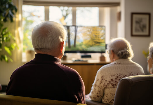 Older people in an old people's home watching TV