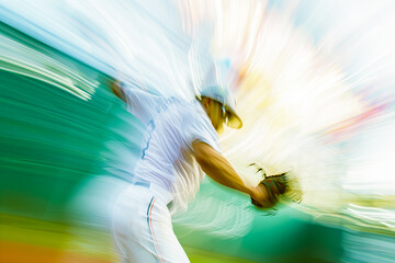 Abstract composition, Blurred of Baseball player, sports concept, generative ai