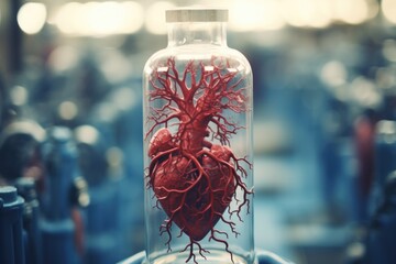 Obraz na płótnie Canvas A vivid display of a human heart in a laboratory environment.