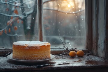 A tantalizing pastry sits atop a plate, its golden crust and vibrant orange filling glistening in the natural light pouring through the window, tempting all who gaze upon its sweet perfection