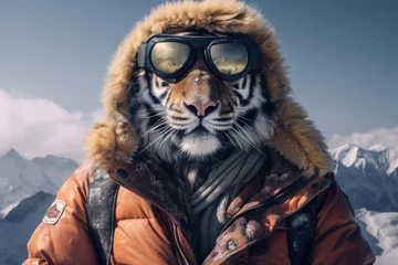 Foto op Plexiglas a tiger dressed as a climber who conquers mountain © RealPeopleStudio