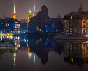 View of Tumski island in Wroclaw in the night, Poland