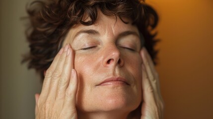 A middleaged woman with autism her face relaxed and content as she engages in her favorite sensory activity.