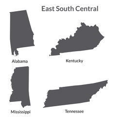 USA states East South Central regions map.