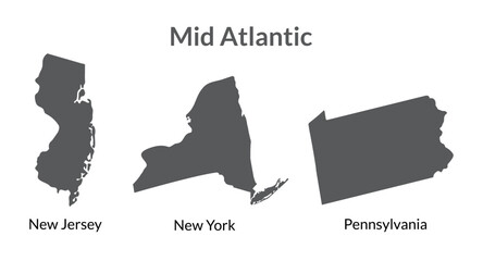USA states Mid Atlantic  regions map. - obrazy, fototapety, plakaty