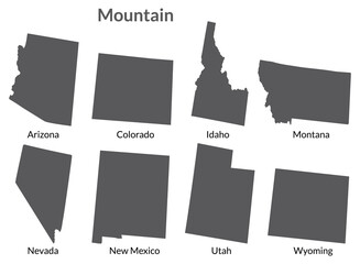 USA states Mountain  regions map.